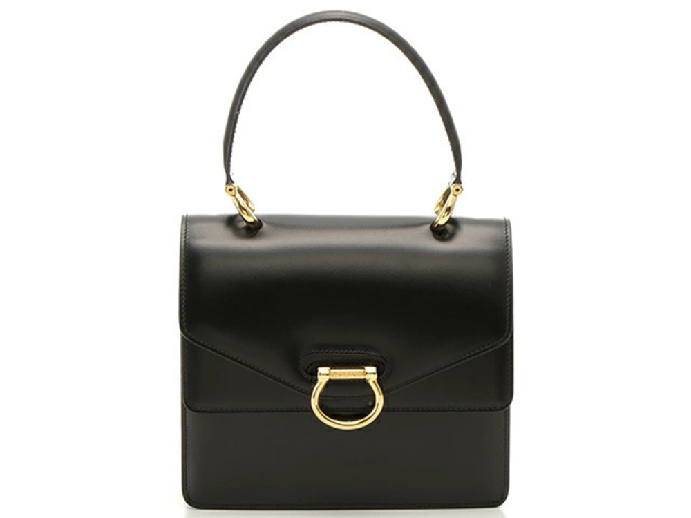 Celine Double Flap Handbag F Leather Black K